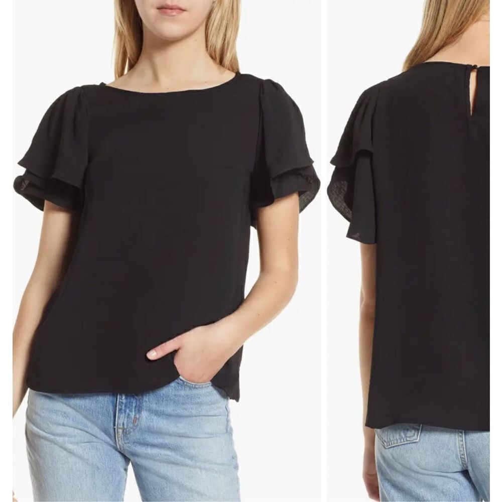 Vince Camuto Tiered Sleeve black Blouse size XS NWOT